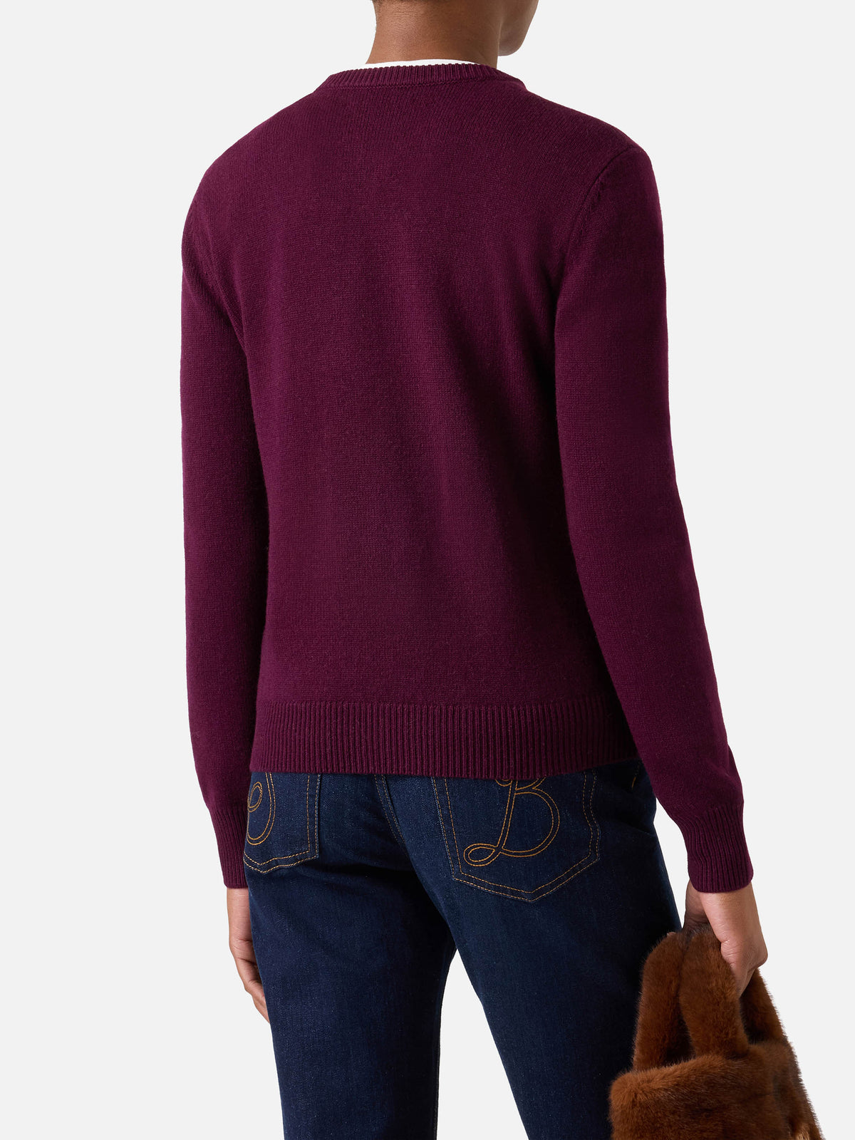 Bordeaux New Queen Rundhals-Strickpullover mit The End-Intarsie 