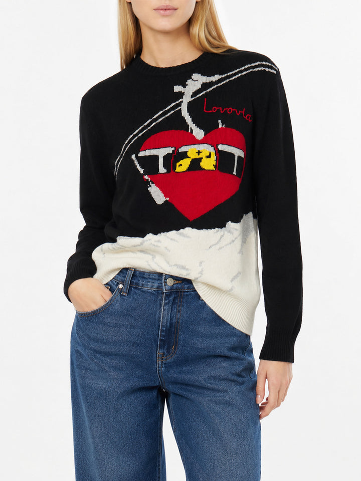 Pull noir New Queen avec broderie Lovovia 