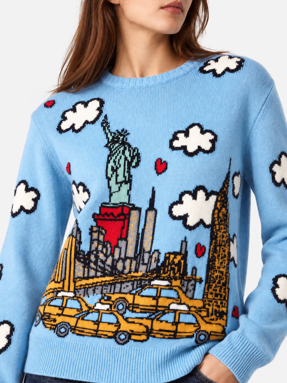 Hellblauer New Queen Pullover mit New York-Print 