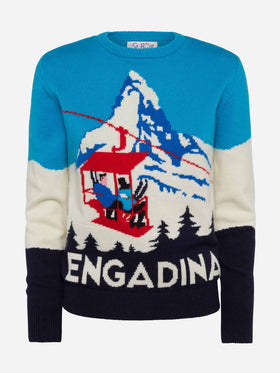 Maglione da donna Engadina stampa cartolina vintage