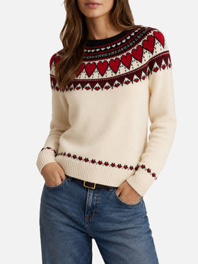 New Queen Nordic white sweater with heart jacquard