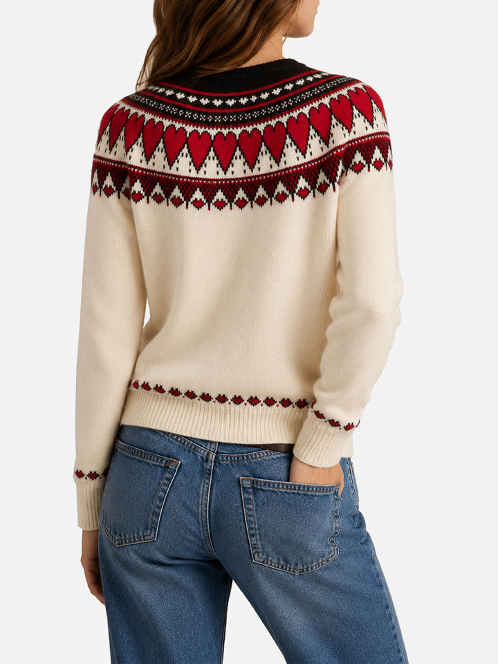 Nouveau pull blanc Nordic Queen avec jacquard cœur 