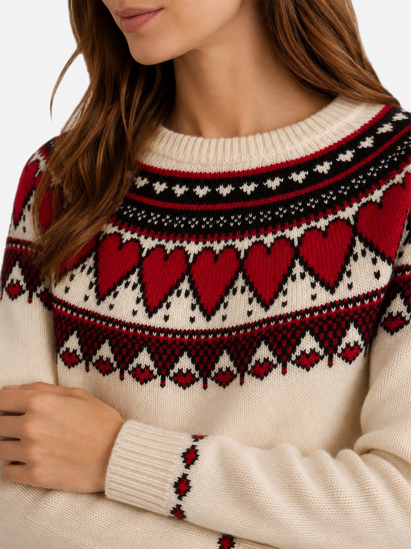 New Queen Nordic white sweater with heart jacquard