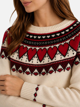 New Queen Nordic white sweater with heart jacquard