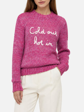 New Queen Soft purple alpaca blend sweater with Cold Out Hot In embroidery