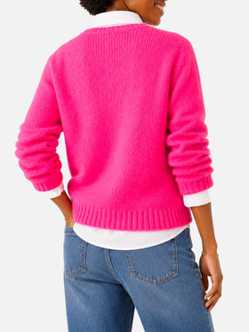 Maglia New Queen Soft brushed con ricamo Adorooo fucsia fluo