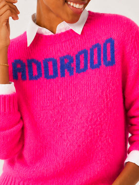 Maglia New Queen Soft brushed con ricamo Adorooo fucsia fluo