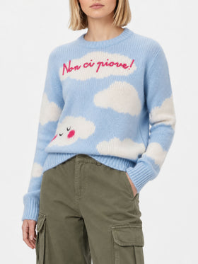 Maglia New Queen Soft con ricamo Non ci piove azzurra