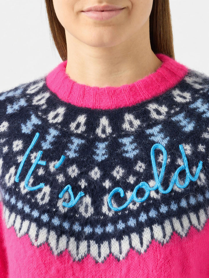 Maglia New Queen Nordic Soft jacquard fucsia con ricamo