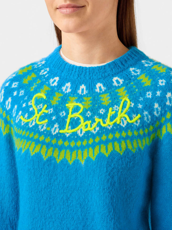 Maglione New Queen Nordic Soft con fantasia jacquard azzurro