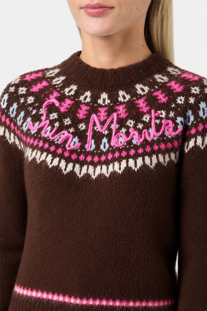 Maglione New Queen Nordic in maglia con jacquard marrone