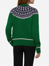 Grüner Pullover Queen Nordic Soft mit Fair-Isle-Jacquard und Aspen-Stickerei