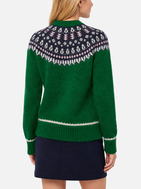 Grüner Pullover Queen Nordic Soft mit Fair-Isle-Jacquard und Aspen-Stickerei 