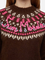 Brown sweater Queen Nordic Soft with fair isle jacquard and Sun Moritz embroidery