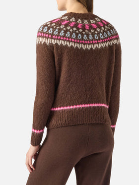 Brauner Pullover Queen Nordic Soft mit Fair-Isle-Jacquard und Sun Moritz-Stickerei