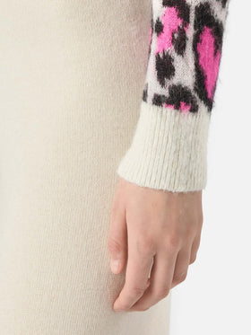 Maglione New Queen girocollo crop Leopard Hearts