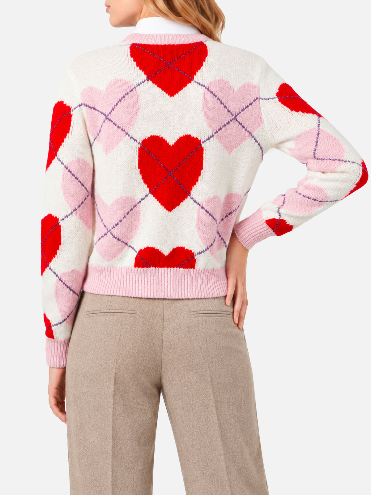 Neuer Queen Crop Soft Argyle-Heart-Pullover 