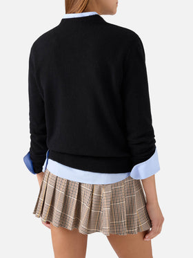 Pull noir New Queen à col rond en mélange de laine et de cachemire avec broderie O La Borsa O La Vita 