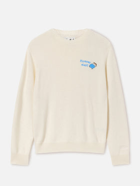 Off white New Queen Rundhalspullover aus Wolle und Kaschmir-Mischung mit Piumone Night-Stickerei 