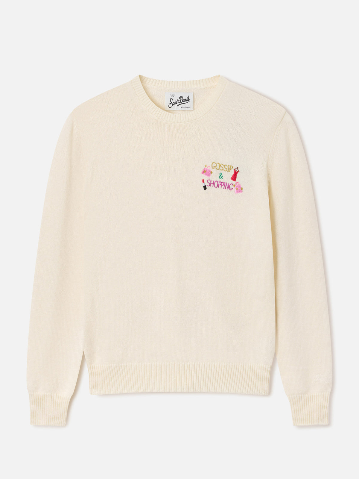 Off white New Queen wool and cashmere blend crewneck with Gossip & Shopping embroidery