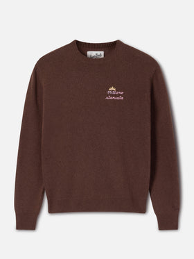 Brown New Queen wool and cashmere blend crewneck with Miss Sono Stancata embroidery