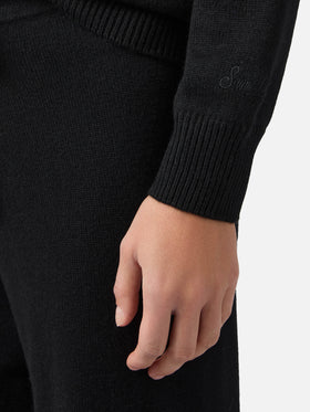 Neuer schwarzer Queen-Pullover aus Kaschmirmischung mit Bollicine-Stickerei.