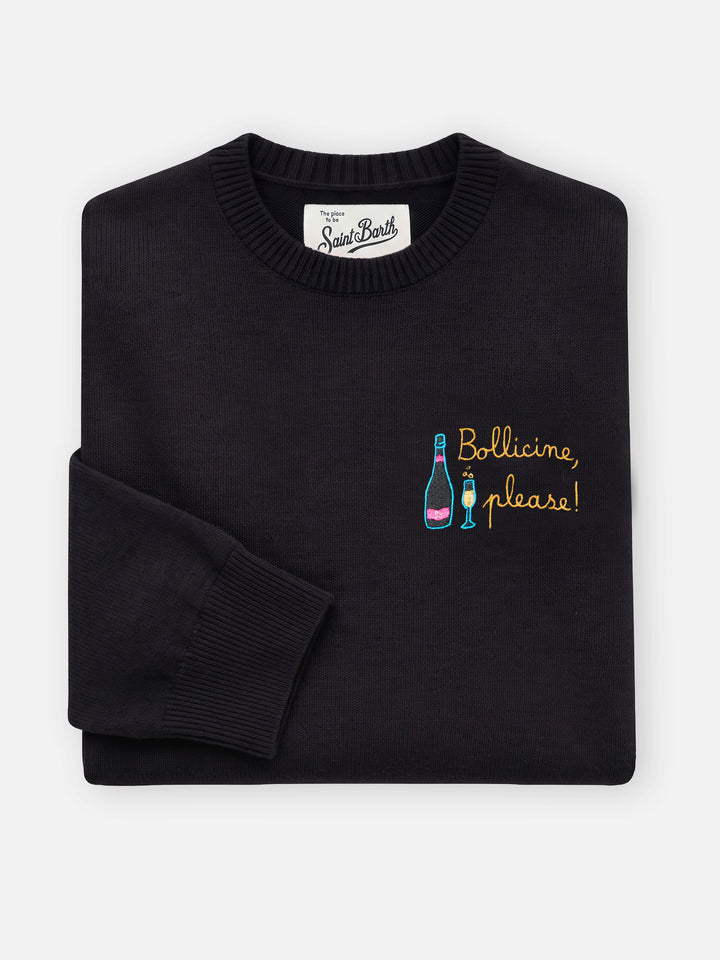 Girocollo nero New Queen con ricamo Bollicine, please