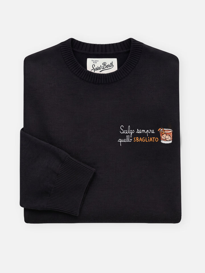 Jersey New Queen de mezcla de cashmere en negro con bordado Scelgo sempre quello sbagliato 
