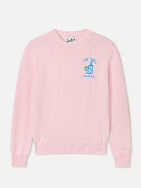 Pink New Queen wool and cashmere blend crewneck with Gin Tonic Social Club embroidery