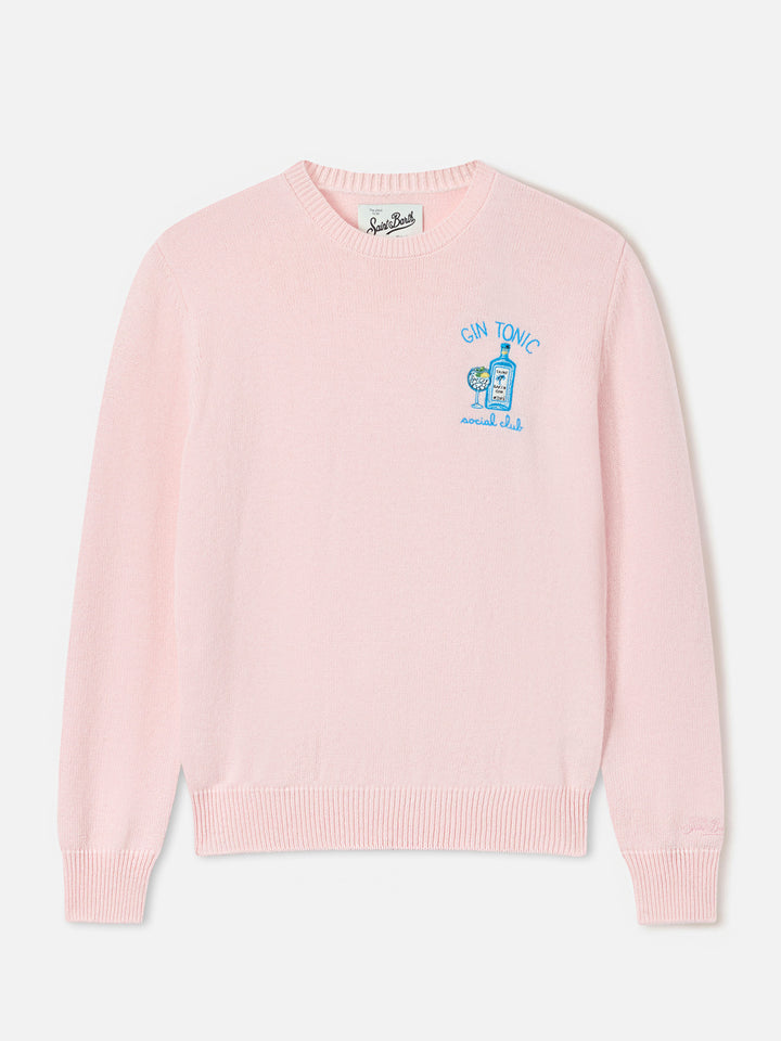 Pull ras-du-cou rose New Queen en mélange de laine et de cachemire avec broderie Gin Tonic Social Club 