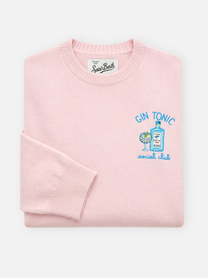 Pull ras-du-cou rose New Queen en mélange de laine et de cachemire avec broderie Gin Tonic Social Club 