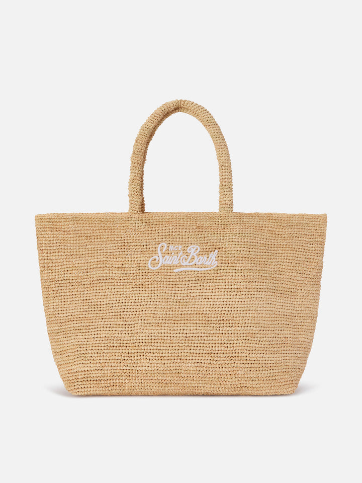 Bolso de playa de rafia con logo bordado 