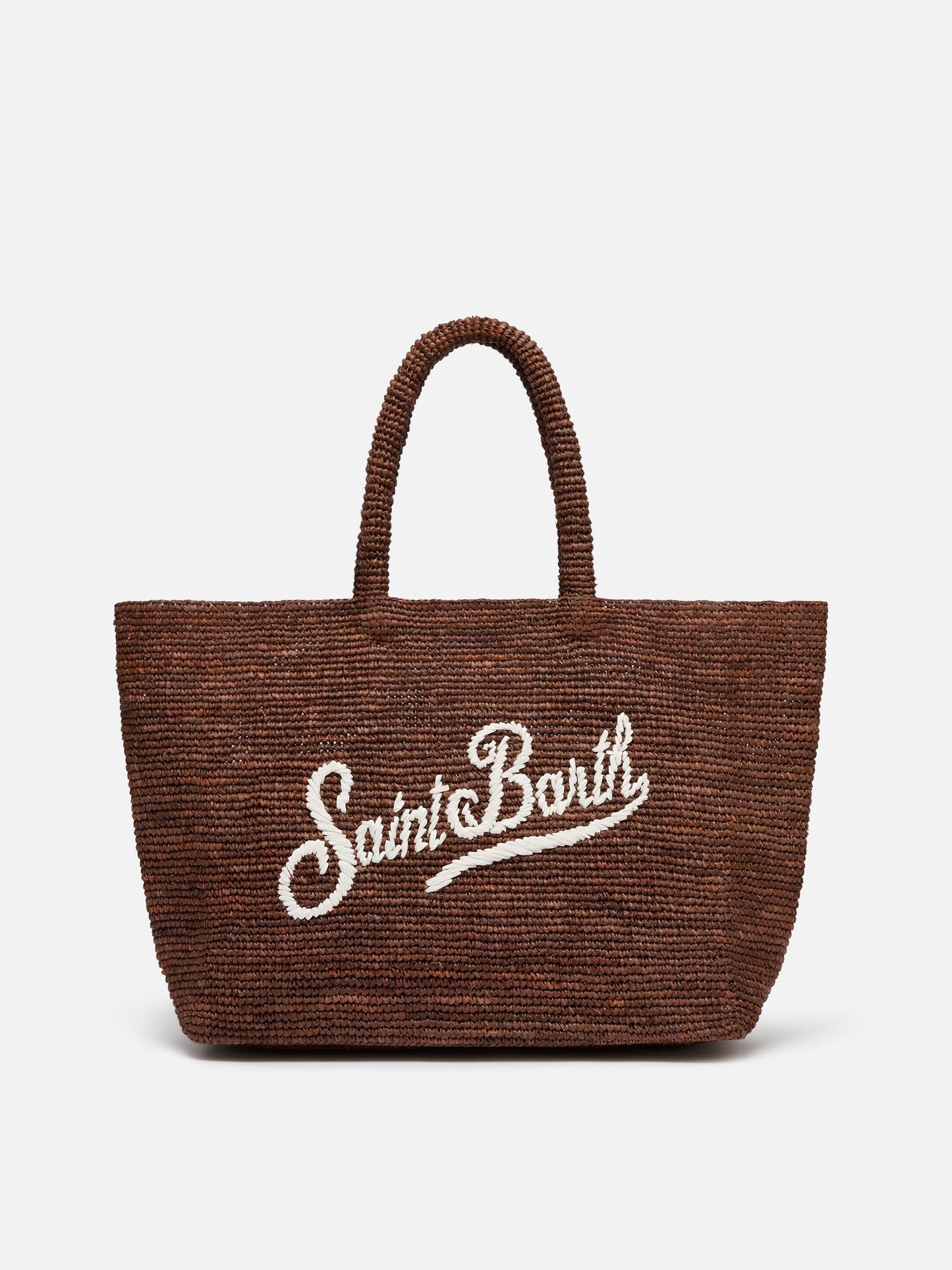 Brown Beach raffia bag with contrasting embroidered logo