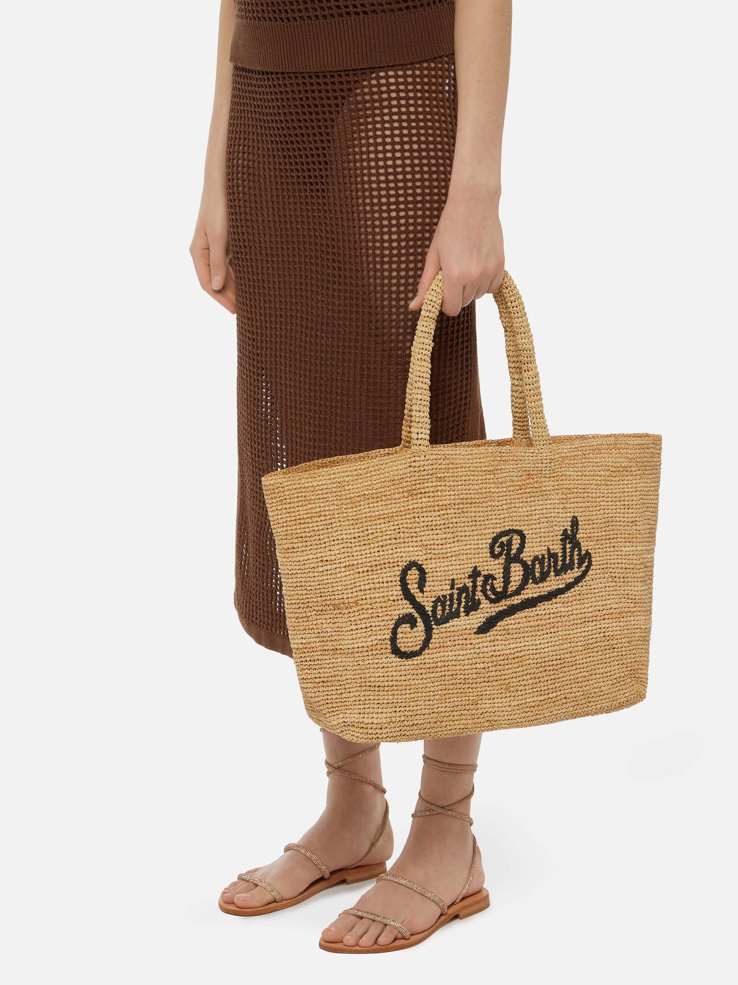 Beige Raffia Beach bag with cotton pouch