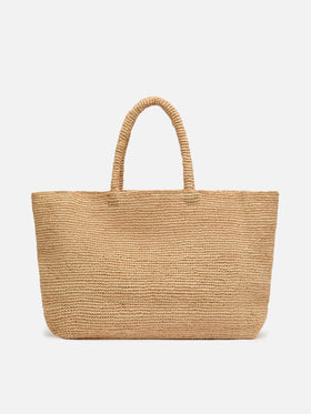Beige Raffia Beach bag with cotton pouch and St. Tropez embroidery