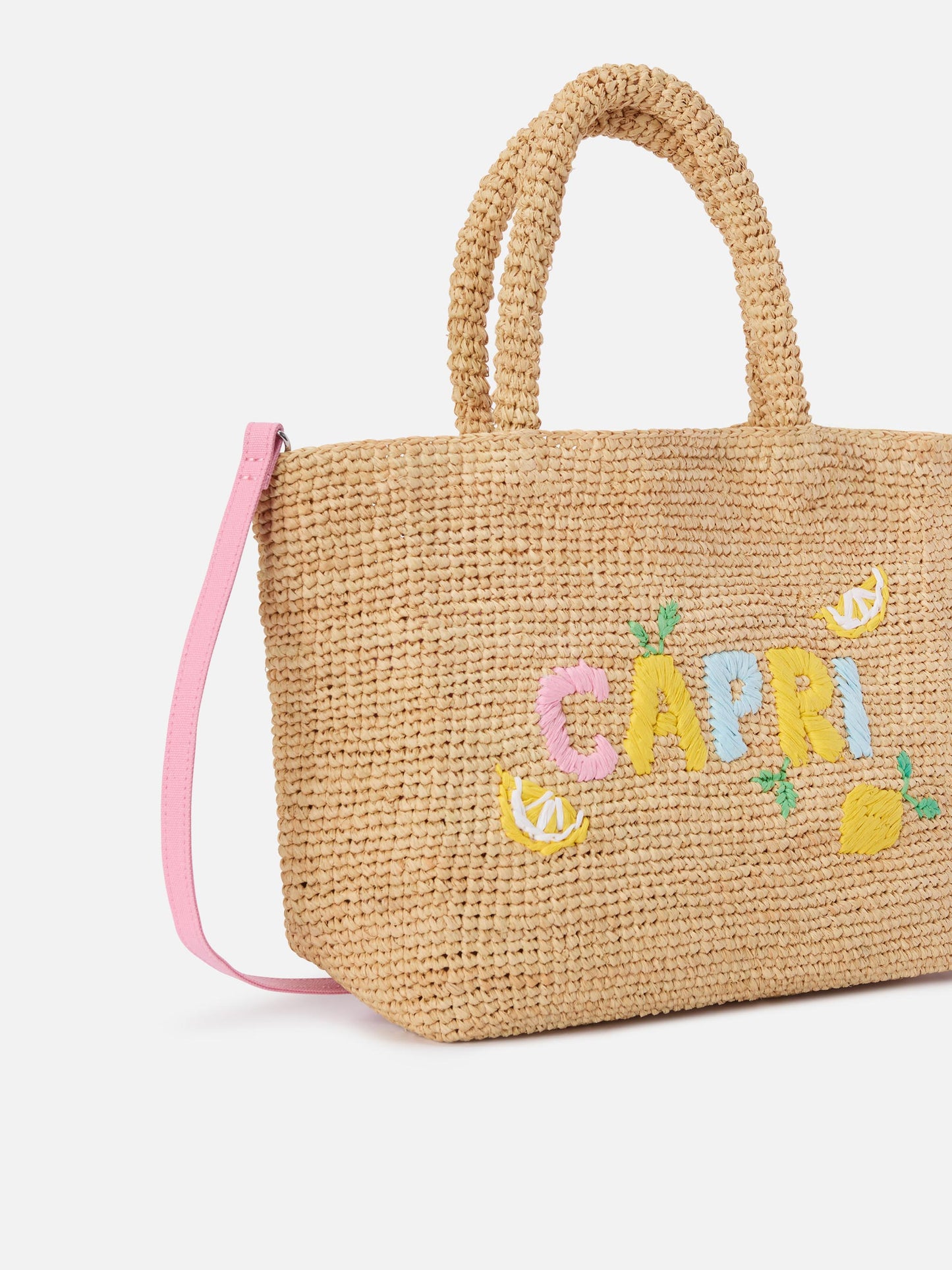 Mittelgroße Strandtasche aus Raffiabast mit Capri-Stickerei 