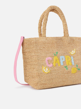 Mittelgroße Strandtasche aus Raffiabast mit Capri-Stickerei 