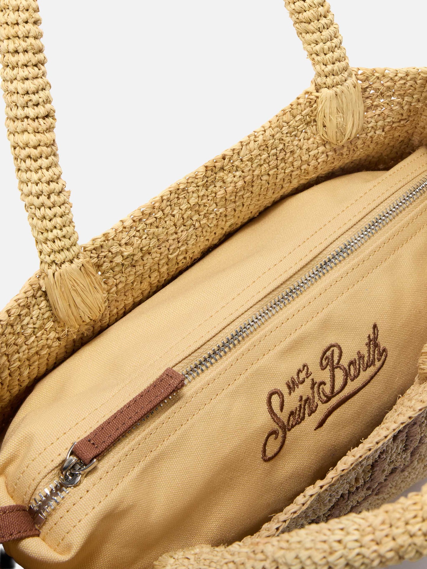 Beach medium raffia bag with contrasting embroidered logo