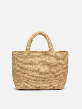 Rafia Mid Beach Bag beige con pochette interna in cotone