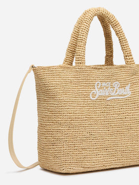 Beige Raffia Mid Beach Bag with cotton pouch