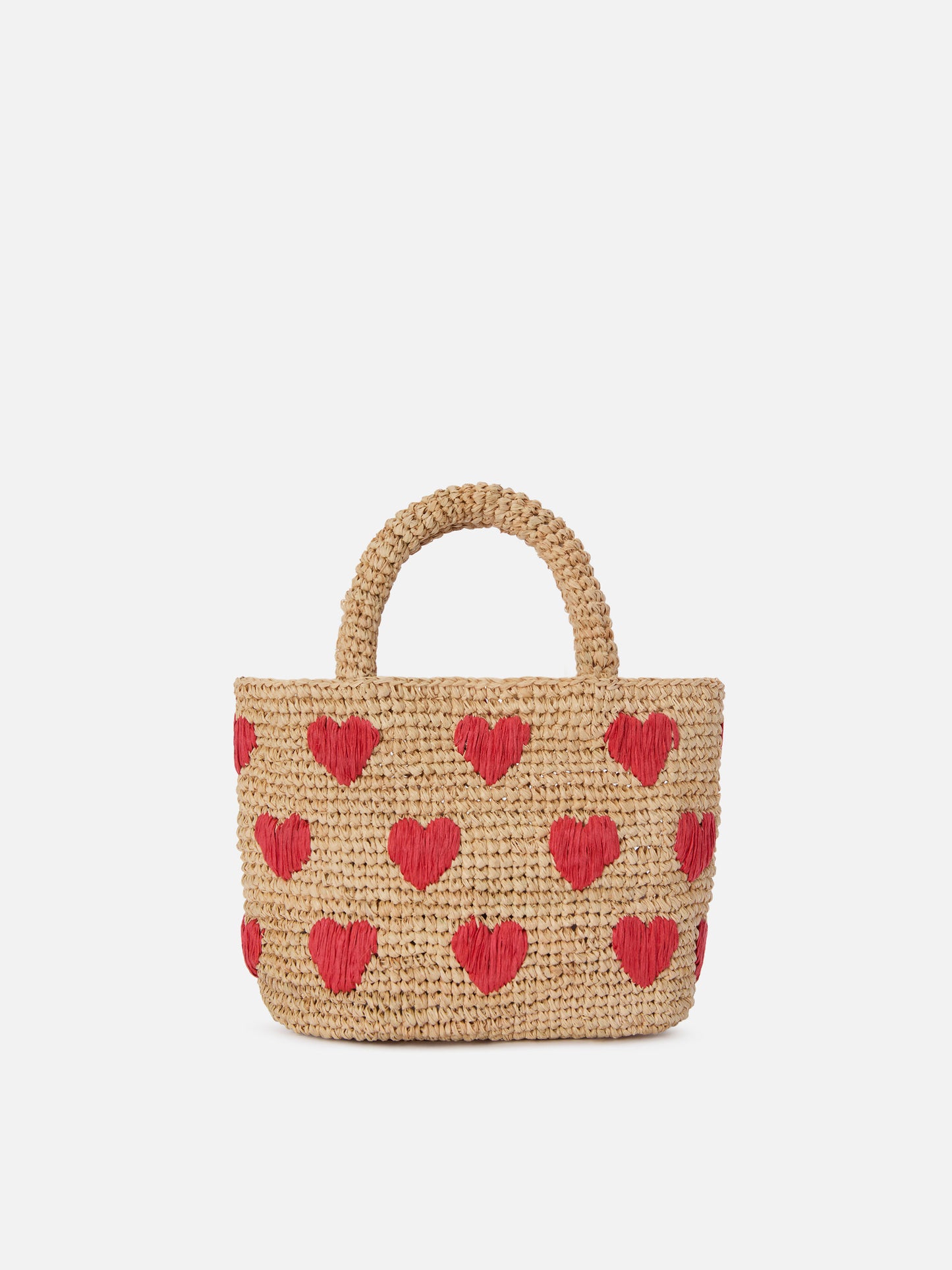 Mini-Strandtasche aus Raffiabast mit aufgestickten Herzen 