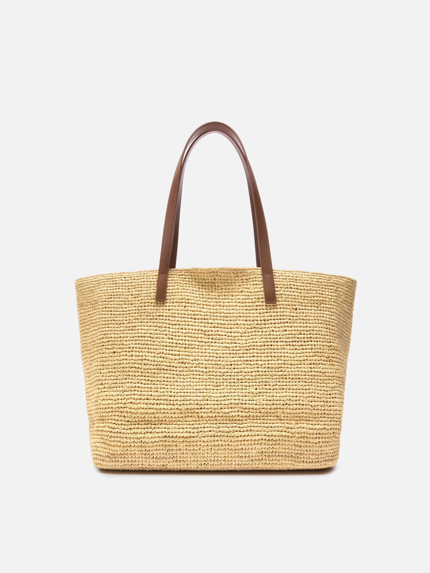 City raffia bag with genuine leather handles and embroidered logo