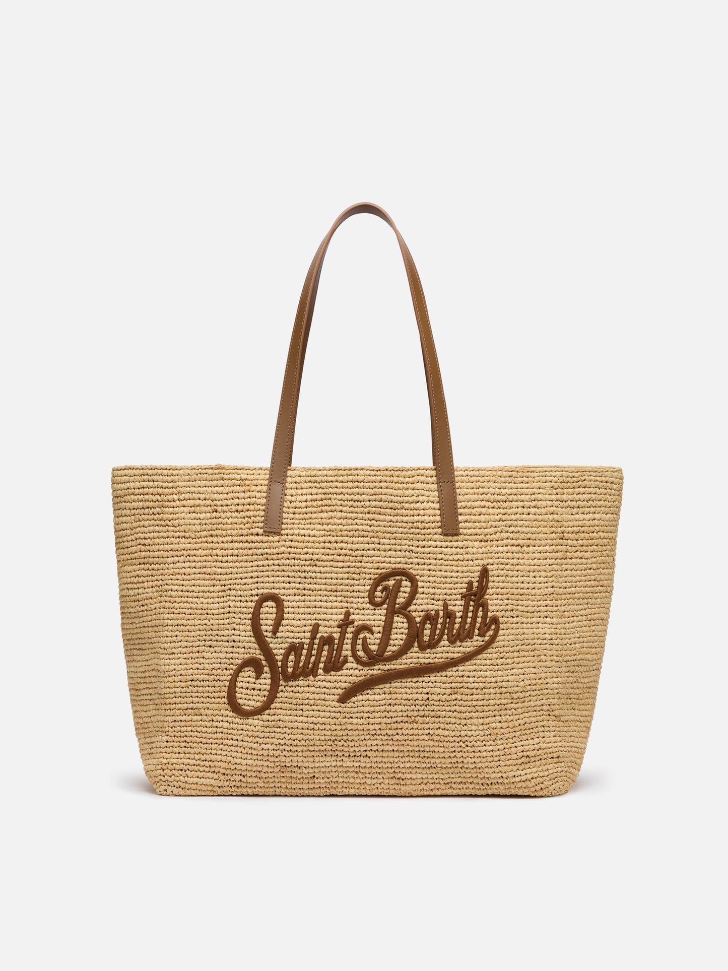 Raffia City bag with leather handles