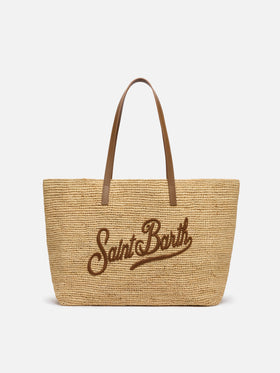Raffia City bag with leather handles