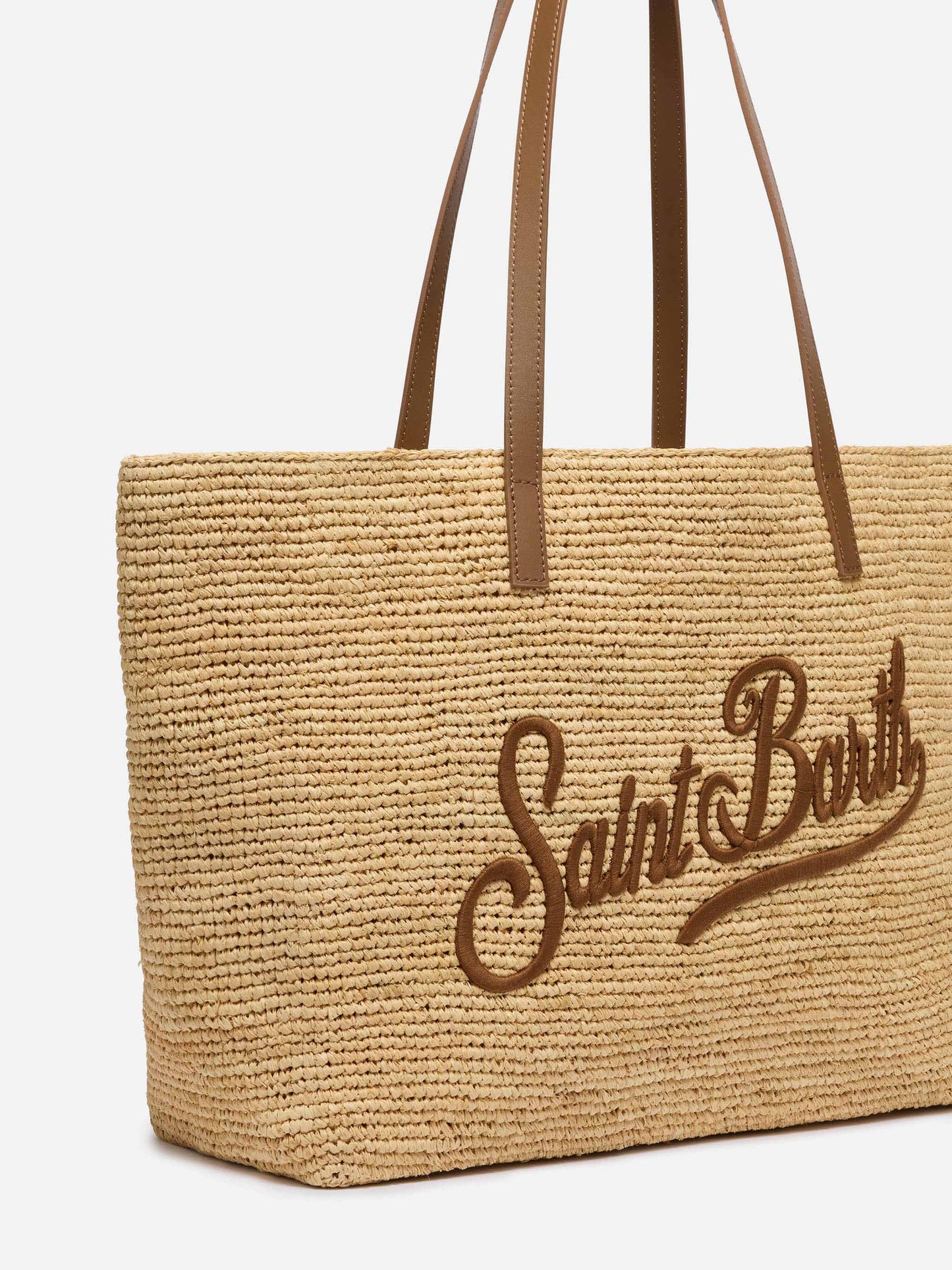 Raffia City bag with leather handles