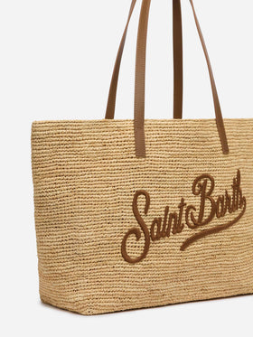 Raffia City bag with leather handles