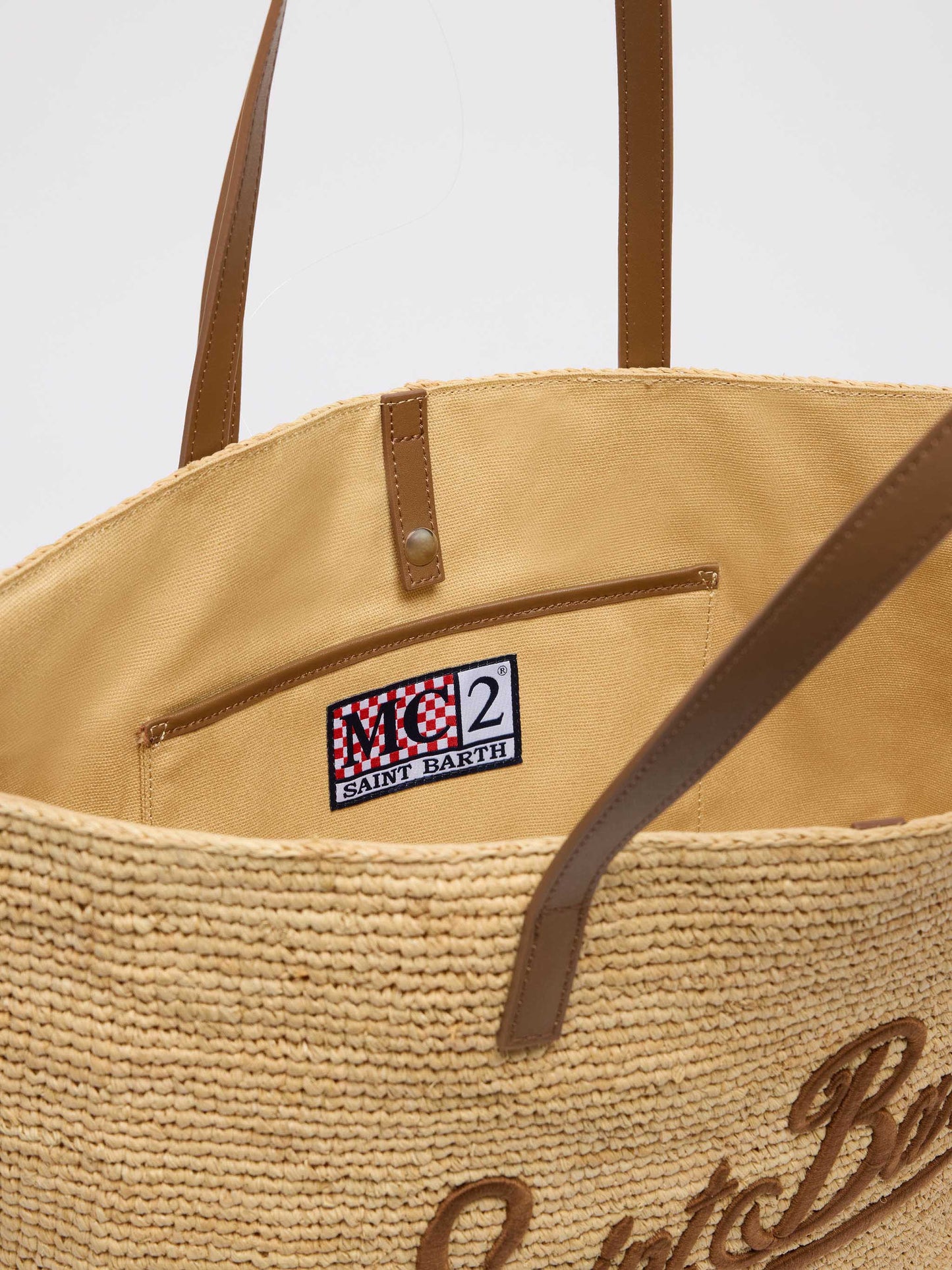 Raffia City bag with leather handles