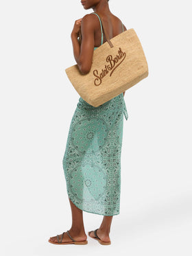 Raffia City bag with leather handles