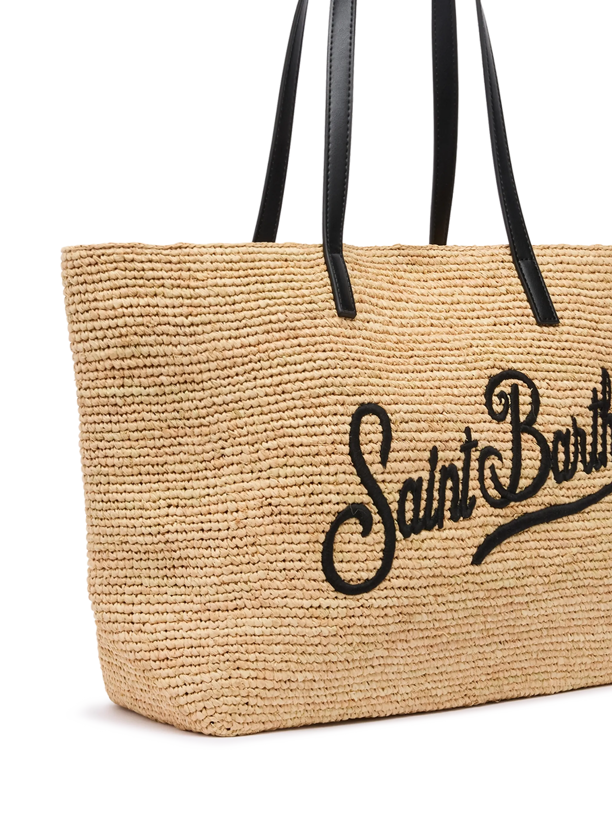 Beige Raffia City bag with Saint Barth embroidered logo - MC2 Saint Barth
