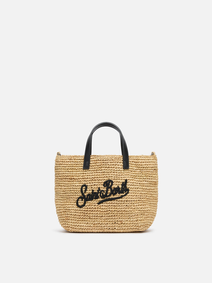 Beige Raffia City Mini-Tasche mit Saint Barth-Stickerei